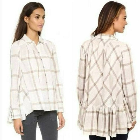 Free People Preppy in Plaid Button Down Short Large - Picture 1 of 7